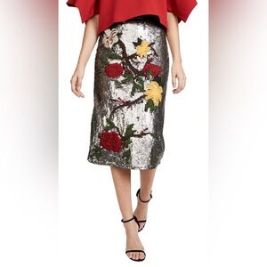 alice + olivia Ella Embellished Sequin Midi Skirt Size 6